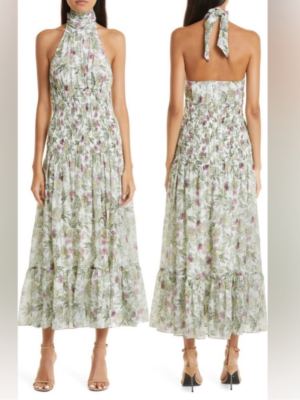 Cinq à Sept Dover Floral Halter Maxi Dress Silk Cotton size 6
